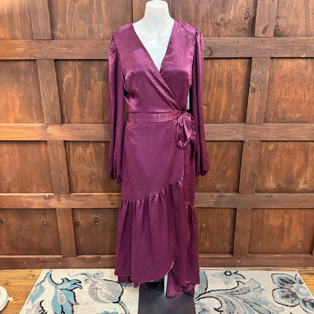 Aura Plum-Magenta Satin Wrap Maxi Dress